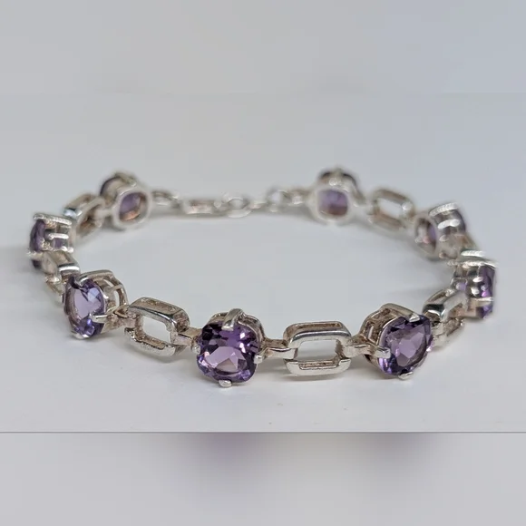 7.5" Sterling Silver Natural Amethyst 8.5mm Tennis Bracelet - Picture 5 of 9